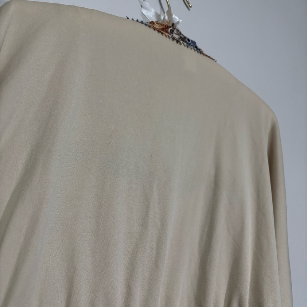 70s Union Made Beige Maxi Slip Dress Lace Detail Kaftan Style Cardigan Wrap Vtg - Picture 12 of 16